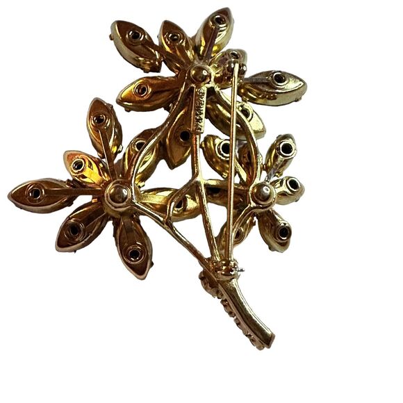 Vintage Vendome Brooch Flower Gold Tone Topaz Color Rhinestones Flower Pin 3 In - Picture 5 of 16
